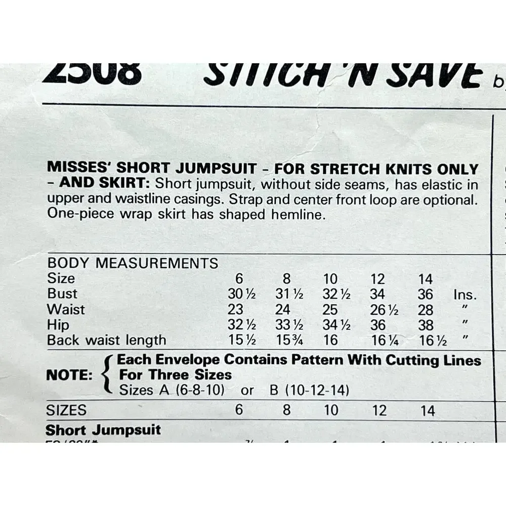 McCalls 2508 sewing pattern romper wrap skirt 1980s size 10 12 14